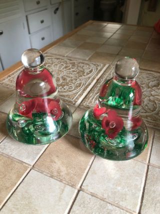 Vintage Joe Rice Bells Red And Green Flowers Bubbles Holiday Christmas