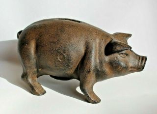 Cute Vintage Heavy Cast Iron Pig Piggy Bank Door Stop 8 " Wide