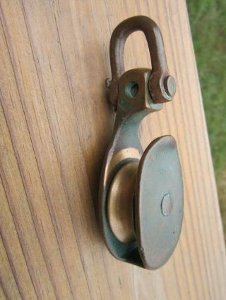 Vintage Merriman Bronze Open Sided Sailboat Pulley For 7/16 " Line With Shackle
