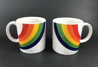 Set Of 2 Vintage Rainbow Coffee Mug By Ftd Ceramic 1984 Pride Cup Teleflora