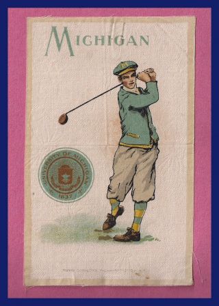 Antique 1910 University Of Michigan Wolverines Murad Tobacco Silk Golf