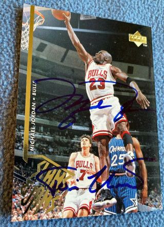 Michael Jordan Signed Dual 1995 Chicago Bulls Nba Auto Basketball Autograph Card