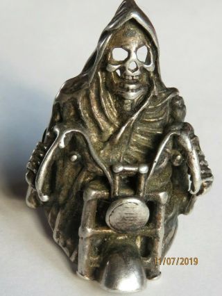 Vintage Sterling Silver Mark G & S 1986 Usa 13 Death On A Motorcycle Ring