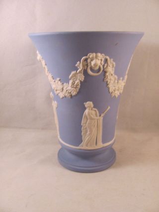 Vintage Wedgwood Jasperware Trumpet Vase Made In England 1973 Light Blue 6 In