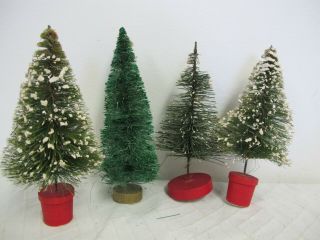 Vintage Bottle Brush Christmas Trees (4) 6 - 7 " Mica Green - Snow Frosted