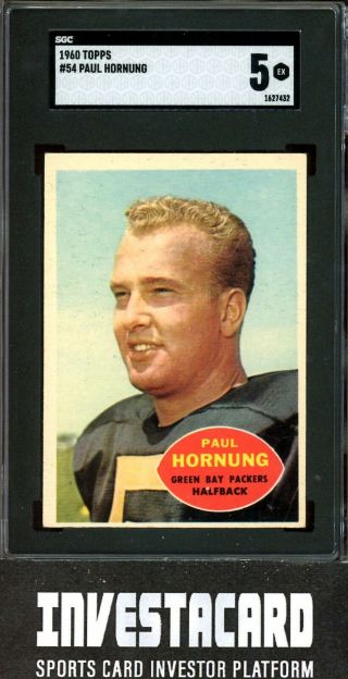 1960 Topps Paul Hornung 54 Vintage Football Card Green Bay Packers Sgc 5 Hof