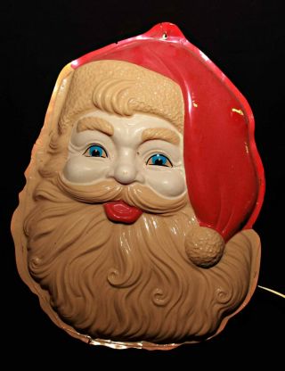 Vtg Light Up Santa Claus Head Hard Plastic Bow Mold Face 24x17 Inch 1950s 1960s