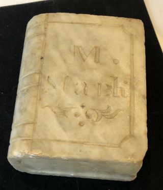 Antique Folk Art Hand Carved White Marble Stone Mourning Memorial Book Sculpture