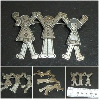Vintage Sterling Silver Mexico Efs Save The Children Dangle Brooch 925/s