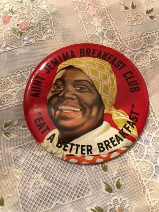 Vintage Aunt Jemima Breakfast Club Mirror Button Ad Premium Black Americana
