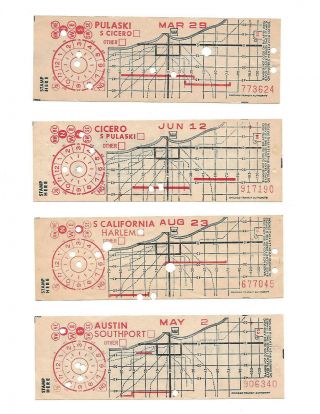 Cta Chicago Transit Authority Vintage Bus Transfers,  Set Of 4