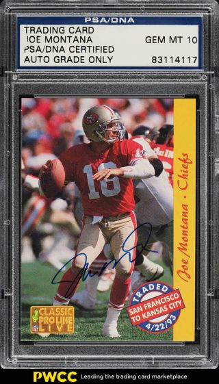 Joe Montana Signed Autographed Trading Card Psa/dna 10 Auto Psa/dna Auth (pwcc)