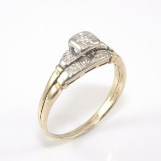 Antique Keepsake 14k Yellow White Gold Diamond Art Deco Engagement Ring Set 7
