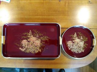 Vintage Toyo Lacquer Serving Trays With Handles.