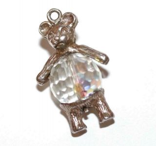 Teddy Bear Sterling Silver And Crystal Vintage Bracelet Charm With Gift Box 6.  2g