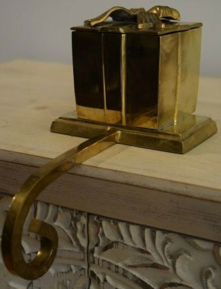 Vintage Heavy Solid Brass Present Gift Box Christmas Stocking Holder Hanger