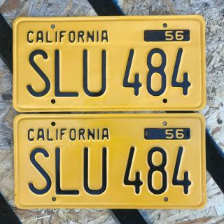 1956 California License Plate Pair Slu 484 Yom Dmv Clear Ford Chevy Impala 1959