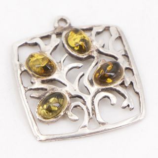 Vtg Sterling Silver - Baltic Amber Cluster Tree Of Life Pendant - 3g