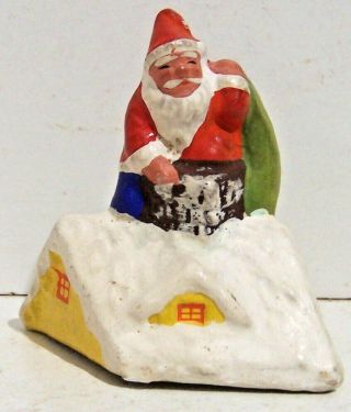 One Vintage 2 3/4 " Christmas Miniature Chalkware Santa On Rooftop Figure Japan