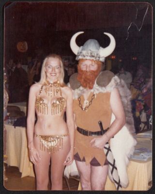 Smokin Hot Belly Dancer Woman & Halloween Costume Viking 1970s Vintage Photo