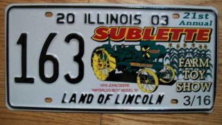 Single Illinois Special Event License Plate - 2003 - Sublette Farm Toy Show