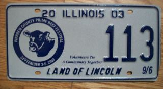 Single Illinois Special Event License Plate - 2003 - Warren Prime Beef Festival