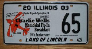 Single Illinois Special Event License Plate 2003 Charlie Wells Fly - In Breakfast