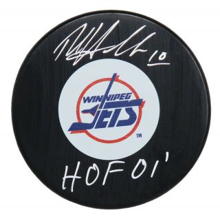 Dale Hawerchuk Signed Winnipeg Jets Logo Hockey Puck W/hof 