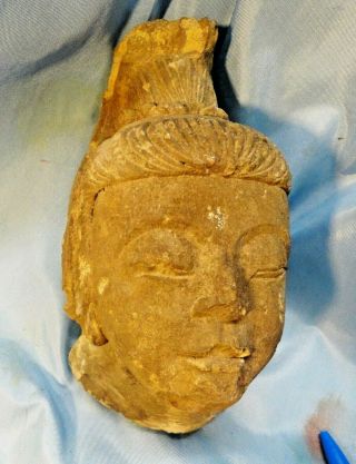Old Antique Stone Buddha Head Handsome / Old China Real Coins