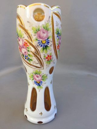Vintage Cutted Glass Vase White With Flowers