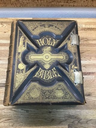 Antique 1873 Family Parallel Holy Bible W/ Clasp Euc Hh - 6