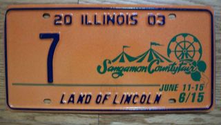 Single Illinois Special Event License Plate - 2003 - Sangamon County Fair