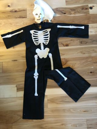 Vintage Handmade Skeleton Kids Halloween Costume W/ Mask - Sewn Applique