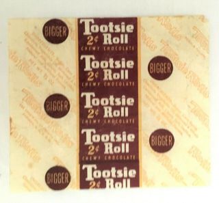 Vintage Tootsie Roll 2 Cent Candy Bar Wrapper Circa 1950