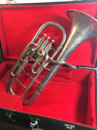 “king” H.  N.  White Altonium Horn Silver Plate 7509 Antique With Case Look￼