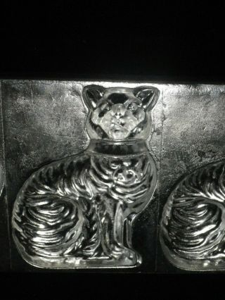 Vintage Metal Chocolate Mold Flat Of 4 Sitting Cats.