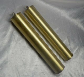 2 Vintage Empty Brushed Brass Weight Shells Without Cores For Grandfather Clock.