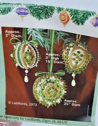 Leewards Emerald Trio Boutique Sequin Bead Christmas Ornament Kit Vintage Nos