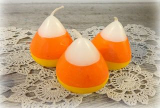 Vintage Halloween Candles Candy Corn Set Of 3 Unlit Floating