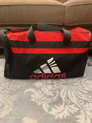 Vintage Adidas Large Duffle Bag; Large Logo; Red & Black Gym Bag