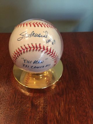 Stan Musial Autographed Baseball. .  Signed Hof 69