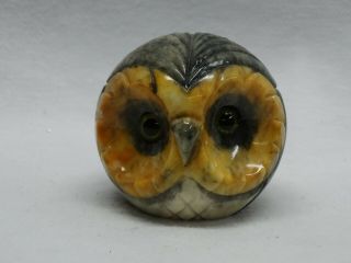 Vintage Hand Carved Alabaster Marble Stone Owl Paperweight Italy 3 " H X 3 "