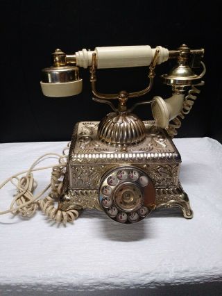 Vintage Ornate Gold Tone Rotary Dial Telephone