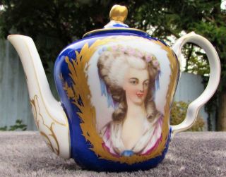 Antique 19thc Sevres Style Hand Painted Porcelain Teapot - Sevres Mark