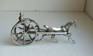 Vintage Sterling Silver Harness Racing Horse & Jockey Brooch Pin