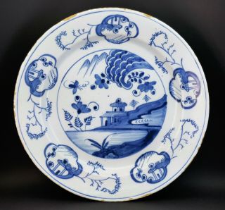 C1750,  Large Antique 18thc Dutch Delft Blue And White Chinoiserie Charger Plate