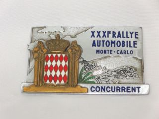 Vintage Xxxie Rallye Automobile Monte Carlo Concurrent Badge Emblem Rally Racing