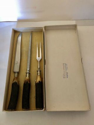 Vintage J.  A.  Henckels Friodur Knife & Sharpener & Nicht Rostend Fork Carving