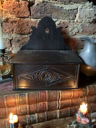 Antique 19th Century Victorian Gothic Carved Oak Candle Box