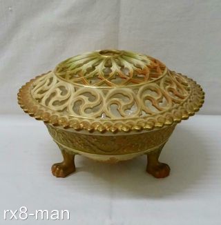 1908 Antique Large Royal Worcester Blush Ivory Reticulated Pot Pourri